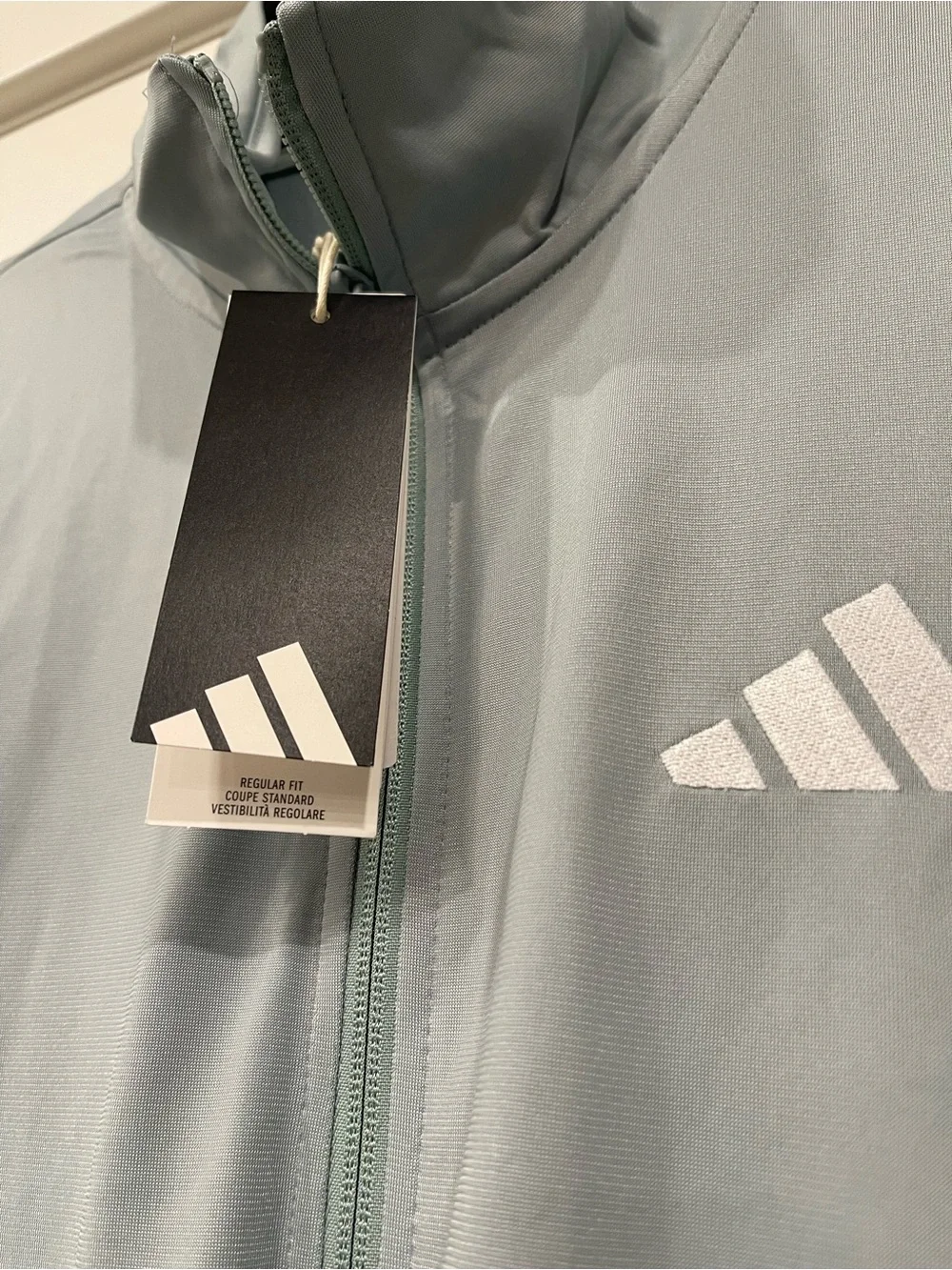 adidas Light Gray Track Jacket with White Stripes and Logo NEW men’s size large